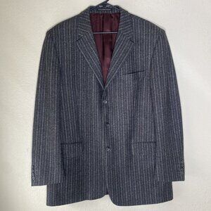 S. Cohen Prestige Cashmere Wool Blend Varsity Blazer Jacket 44 Tall Gray Pinstri